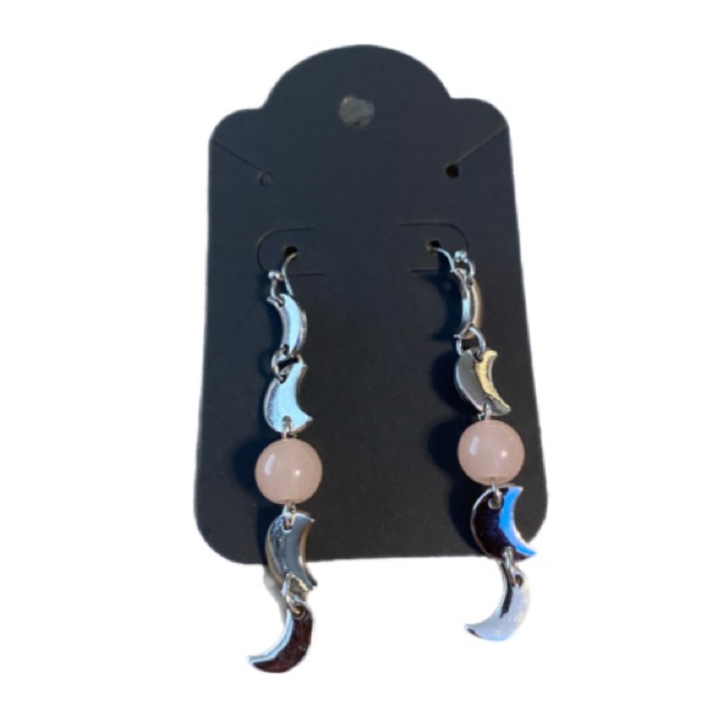New! Moon 🌙 Earrings With Rose Quartz